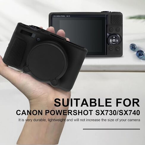 Seltureone متوافق مع حافظة Canon PowerShot SX740/SX730 HS مع واقي شاشة وقلم تنظيف العدسة، حافظة واقية من السيليكون الناعم مع غطاء عدسة لملحقات Canon PowerShot SX740 HS - أسود in Kuwait