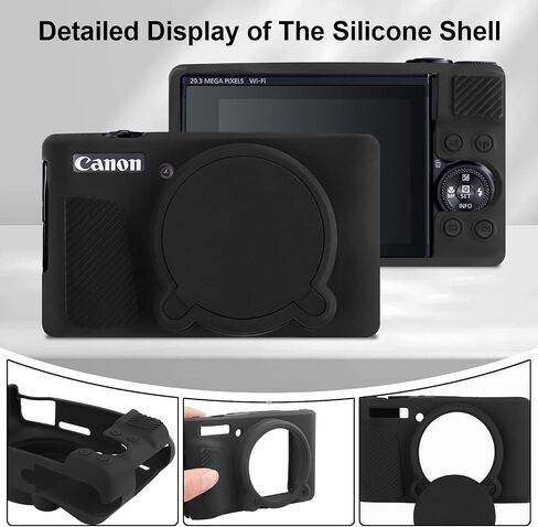Seltureone متوافق مع حافظة Canon PowerShot SX740/SX730 HS مع واقي شاشة وقلم تنظيف العدسة، حافظة واقية من السيليكون الناعم مع غطاء عدسة لملحقات Canon PowerShot SX740 HS - أسود in Kuwait