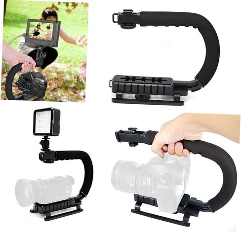 STOBOK U Shape Bracket Handle Grip Stabilizer for Camera Compact Stabilizer Handle Skid Design Three Hot Shoe Mounts for Microphones and Accessories in Saudi Arabia