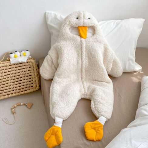 TOPINCN Baby Onesie White Goose لطيف دافئ عملي من الصوف والبوليستر بذلة صديقة للبشرة للأطفال حديثي الولادة من الصوف لفصل الشتاء in Kuwait