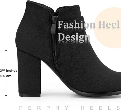 Perphy Buckle Chunky Heels with Side Zip Ankle Boots for Women in Saudi Arabia