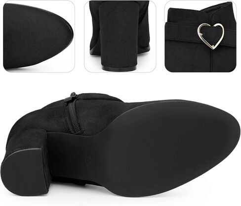Perphy Buckle Chunky Heels with Side Zip Ankle Boots for Women in Saudi Arabia
