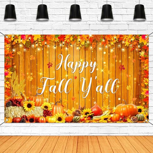 Mocsicka Happy Fall Y'all Backdrop Autunm Harvest Pumpkin Party Decorations Banner Fall Male Leaf Thanksgiving Day Background for Photography (Yellow, 70.8x43.3 inch) in Saudi Arabia