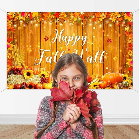 Mocsicka Happy Fall Y'all Backdrop Autunm Harvest Pumpkin Party Decorations Banner Fall Male Leaf Thanksgiving Day Background for Photography (Yellow, 70.8x43.3 inch) in Saudi Arabia