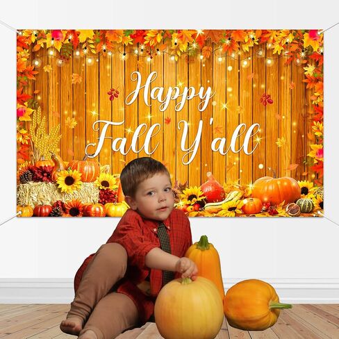 Mocsicka Happy Fall Y'all Backdrop Autunm Harvest Pumpkin Party Decorations Banner Fall Male Leaf Thanksgiving Day Background for Photography (Yellow, 70.8x43.3 inch) in Saudi Arabia