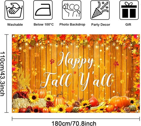Mocsicka Happy Fall Y'all Backdrop Autunm Harvest Pumpkin Party Decorations Banner Fall Male Leaf Thanksgiving Day Background for Photography (Yellow, 70.8x43.3 inch) in Saudi Arabia
