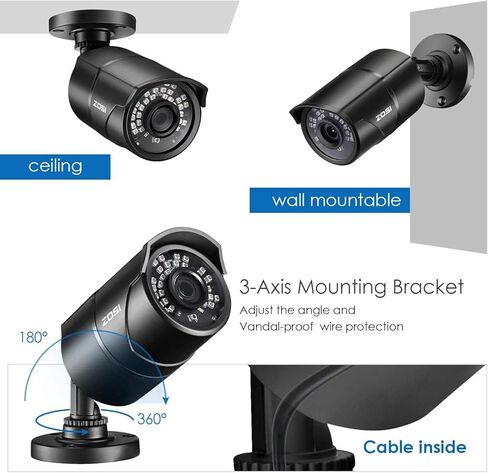 ZOSI 2.0 MP 1080P 4 في 1 كاميرات أمان TVI/CVI/AHD/CVBS كاميرا ليلية نهارية مسافة 100 قدم بالأشعة تحت الحمراء، غلاف معدني من الألومنيوم، متوافق مع HD-TVI، AHD، CVI، وCVBS/960H DVR التناظري (مجدد معتمد) in Kuwait