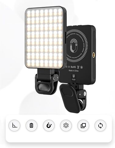 مصباح سيلفي مغناطيسي RGB مغناطيسي من CUIFATI، ضوء فيديو LED دوار 360 درجة، ضوء كاميرا محمول قابل للتعتيم من 3000 إلى 6500 كلفن مع 128 خرزة LED، للبث المباشر للتصوير الفوتوغرافي في الاستوديو in Saudi Arabia