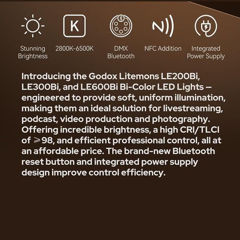 Godox LE300BI Black LE300 Bi LITEMONS Bi-Color LED Light, 320W 2800K~6500K, CRI ≈98 TLCI≈98, 11 FX Effects, 58900Lux@1M, Bowens Mount Photography Continuous Light, Support DMX/RDM Bluetooth Control in Saudi Arabia