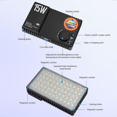 Goshyda Portable RGB Video Light with Soft Diffuser, Photography Light 1800-9000K Bi Color, 20 Scene, 2600mAh Rechargeable for Live Streaming Vlog in Saudi Arabia