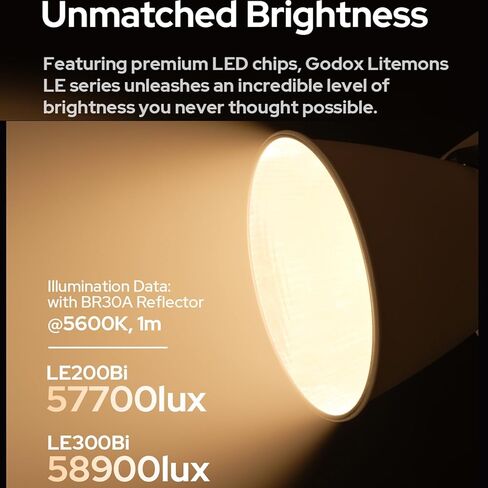 Godox LE200BI Black LE200 Bi LITEMONS Bi-Color LED Light, 220W 2800K~6500K, CRI ≈98 TLCI≈98, 11 FX Effects, 57700Lux@1M, Bowens Mount Photography Continuous Light, Support DMX/RDM Bluetooth Control in Saudi Arabia