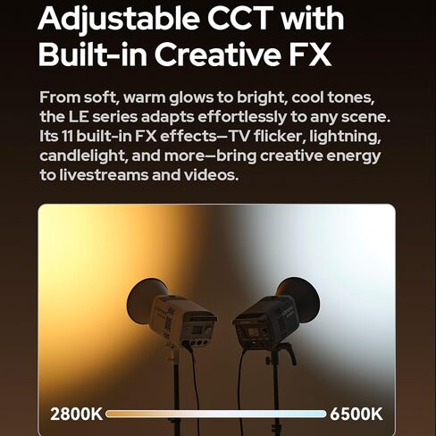 Godox LE600BI Black LE600 Bi LITEMONS Bi-Color LED Light, 620W 2800K~6500K, CRI ≈98 TLCI≈98, 11 FX Effects, Bowens Mount Photography Continuous Light, Support DMX/RDM Bluetooth Control in Saudi Arabia