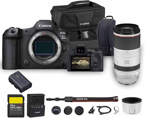 Canon EOS R5 Mark II Mirrorless Camera | 45MP Full Frame Sensor 8K Video Recording | Advanced IBIS Autofocus for Professional Creators (6536C002) + Canon RF 24-70mm Lens + 64GB Card + Canon Bag in Saudi Arabia