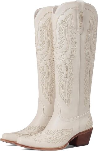 CELNEPHO Cowboy Boots For Women Knee High Western Boots With Classic Embroidered Chunky Heel Slip On Zipper Square Toe Fashion Cowgirl Tall Boots For Women in Kuwait