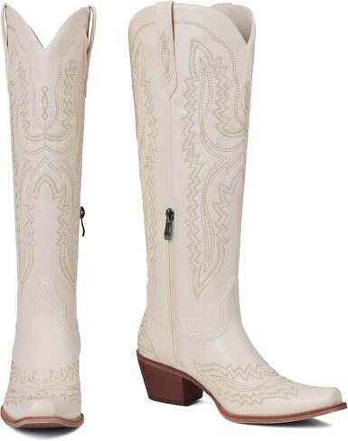 CELNEPHO Cowboy Boots For Women Knee High Western Boots With Classic Embroidered Chunky Heel Slip On Zipper Square Toe Fashion Cowgirl Tall Boots For Women in Kuwait