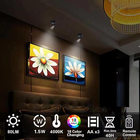 LED Spotlight, Battery Powered Picture Lights, Uplighting Indoor, Puck Lights with Remote, Color Changing Small Spotlights, Picture Light for Wall Display Dartboard Painting-RGB in Saudi Arabia