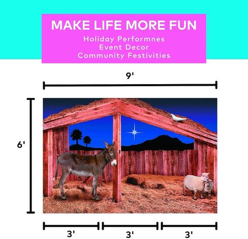 9 Ft. x 6 Ft. Nativity Stable Scene with Animals Plastic Backdrop - 3 Piece Make The Full Backdrop - Great for Nativity and Christmas Plays and Pageants in Saudi Arabia