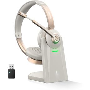 Wireless Headset, Bluetooth Headset with Microphone, QCC Wireless Headphones with Mic Mute Noise Canceling, Charging Base & USB Dongle for Work from Home/Call Center/PC/Laptop/Computer/Zoom in Kuwait