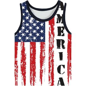 Toddler Boy Girl 4th of July Tank Cotton Kids American Flag Shirts Patriotic Outfit Independence Day Tees Top