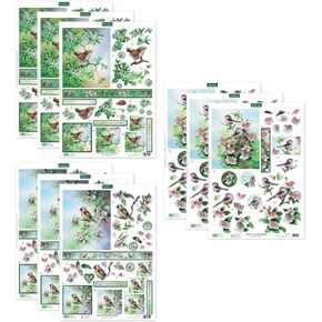 Katy Sue Designs Birds & Spring Blossoms 3D Die-Cut Decoupage Sheets for Card Making. A Pack of 9 Sheets of Die Cuts for Card Making, Scrapbooking & Craft Supplies with Wrens, Goldfinches & Blossom