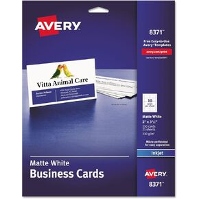 Avery 8371 Business Cards, Inkjet, 2-Inch x3-1/2-Inch , 250/PK, White