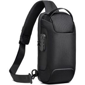 Oxford Sling Bag Backpack Crossbody Chest Pack for Men Women Travel Outdoor Sports Tactical Walking Hiking Climbing Anti-Theft Lockable Shoulder Daypack Black