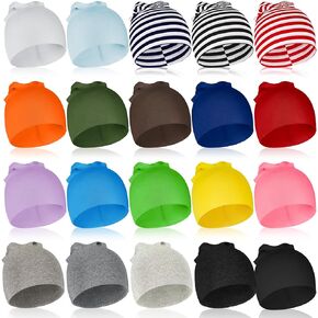 Toulite 20 Pcs Unisex Beanies Baby Beanie Soft Stretchy Cute Baby Hats for Winter Girls Boys Halloween Multicolored