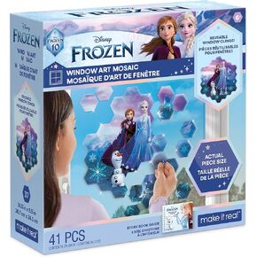 Make It Real Disney: Window Art Mosaic - Frozen - 41 pcs, Reusable Window Puzzle Clings, Creates a 10.5 x 9.5 Image, Kids Ages 6+