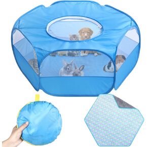 Guinea Pig Playpen with Cover Top Hamster Playpen with Mat Portable Pet Tent Indoor Small Animal Toys Tent Cage for Rabbit Cat Ferret Chick Bearded Dragon Travel Camping(Black)