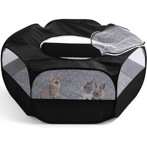 Guinea Pig Playpen with Cover Top Hamster Playpen with Mat Portable Pet Tent Indoor Small Animal Toys Tent Cage for Rabbit Cat Ferret Chick Bearded Dragon Travel Camping(Black)