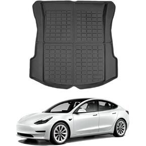 Model 3 Cargo Mats Rear Cargo Trunk Tray Floor Liners Compatible with 2023 2022 2021 2020 Tesla Model 3，All Weather Protector Custom-Fit 3D Waterproof Durable Odorless Anti-Slip Flexible Accessories