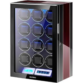 Watch Winder for 6/12 Winding Spaces Automatic Watches with Fingerprint Unlock, Ultra-Quiet Japanese Motors, Built-in LED Illumination and LCD Touchscreen Control…