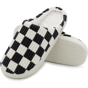 Women House Fuzzy Slippers - Plaid Scuff Checkered Slip-on Memory Foam Indoor Outdoor Comfortable Soft Slides