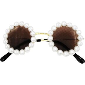 CATSELURRY Cat Dogs Sunglasses Funny Pet Glasses Round Pearl Cat Vintage Sunglasses Pet Dogs Cat Party Costume