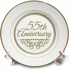 3dRose cp_154497_1 55th Gold Text for Celebrating Wedding Anniversaries 55 Years Married Together Porcelain Plate, 8-Inch