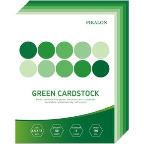 50 Sheets Green Cardstock 8.5 x 11 Inches, 5 Colors Assorted Colored Card Stock Paper 67lb/180gsm Perfect for DIY Crafting Scrapbook Decoration Card Craft (Green)