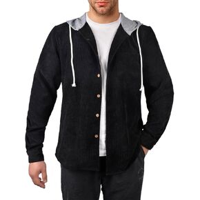 QZUnique Men's Corduroy Shirt Long Sleeve Jacket Button Down Hoodies Shirts Casual Ribbed Tops with Chest Pocket