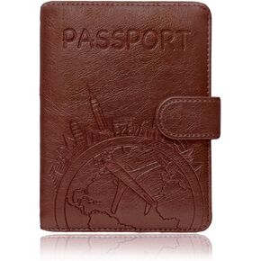 Passport Holder Leather Travel Wallet - RFID Blocking Passport Cover with Magnetic Button for Women Men By Talent (Blue - Map)