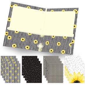 Global Printed Products Deluxe Designer Pocket Folders, Letter Size, 3-Hole Punched, 4 Patterns, 16/pk (Abstract Floral)