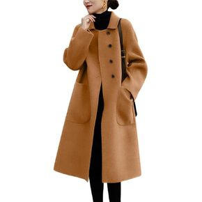 chouyatou Women's Winter Wool Coat Single Breasted Business Casual Midi Long Winter Trench Coat