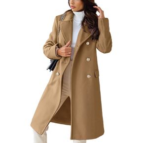 chouyatou Women's Winter Lapel Double Breasted Office Work Long Wool Pea Coat Overcoat