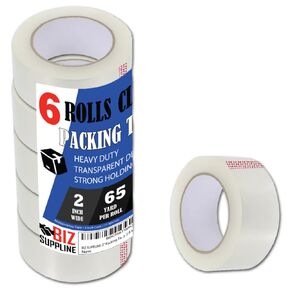 BIZ SUPPLINE (6 Rolls) 2" Packing Tape, Designed for Moving, Storage and Packing, Shipping and Mailing, 2-inch Wide X 65 Yards, Clear, Heavy Duty 2.8 MIL BOBP Material