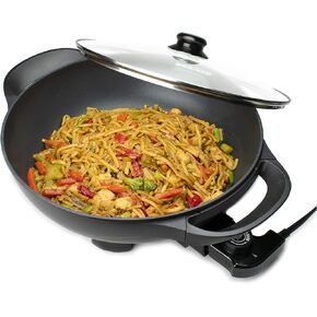 Brentwood Appliances SK-69BK مقلاة كهربائية مسطحة القاع غير قابلة للالتصاق مقاس 13 بوصة مع غطاء زجاجي بفتحات تهوية، أجهزة مطبخ أخرى، عادية، أسود in Kuwait