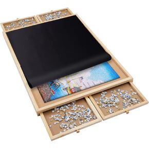 1500 Pieces Wooden Jigsaw Puzzle Board with 4 Drawers for Storing Puzzles, 26" x 35" Large Portable Jigsaw Puzzle Table with Puzzle Cover, Non-Slip Plateau Work Surface for Adults and Kids