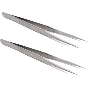 Xiaoyztan 2 Pcs Precision Tweezers Fine-Pointed Tip Metal Tweezers with Protective Sleeves for Crafts Jewelry Watch Clock Electronic Components Beading Repair