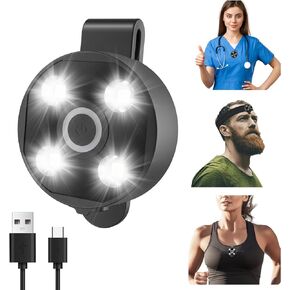 Clip On Flashlight Work Light With Magnet Beanie Hat & Skull Cap Running Lights For Runners Safety Light Warning For Night Walking Headlamp Rechargeable LED Wearable Light For Vest Camping-Black