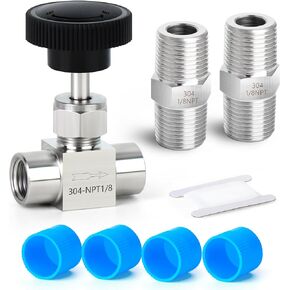 TAISHER 1PCS 304 Stainless Steel Compression Tube Square 90 Degree Needle Valve 1/4" Tube OD x 1/4" Tube OD For Flow Control Water Gas Oil