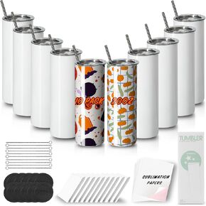 MURRICON Sublimation Tumblers 20 oz Skinny Straight,Stainless Steel Sublimation Blanks Skinny Tumbler,Double Wall Vacuum Insulated Sublimation Tumblers,with lid and straw,8 Pack