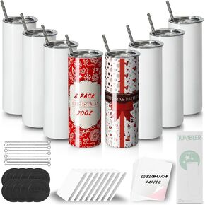 MURRICON Sublimation Tumblers 20 oz Skinny Straight,Stainless Steel Sublimation Blanks Skinny Tumbler,Double Wall Vacuum Insulated Sublimation Tumblers,with lid and straw,8 Pack
