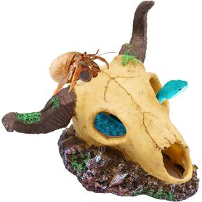Snake Hideout, Reptile Aquarium Skull Decor, Resin Skeleton Head Fish Hide, Tank Terrarium Accessories, Reptile Hides and Caves for Fish Bearded Dragon Ball Python Leopard Gecko 4.7 × 3.5 × 3.7 Inch